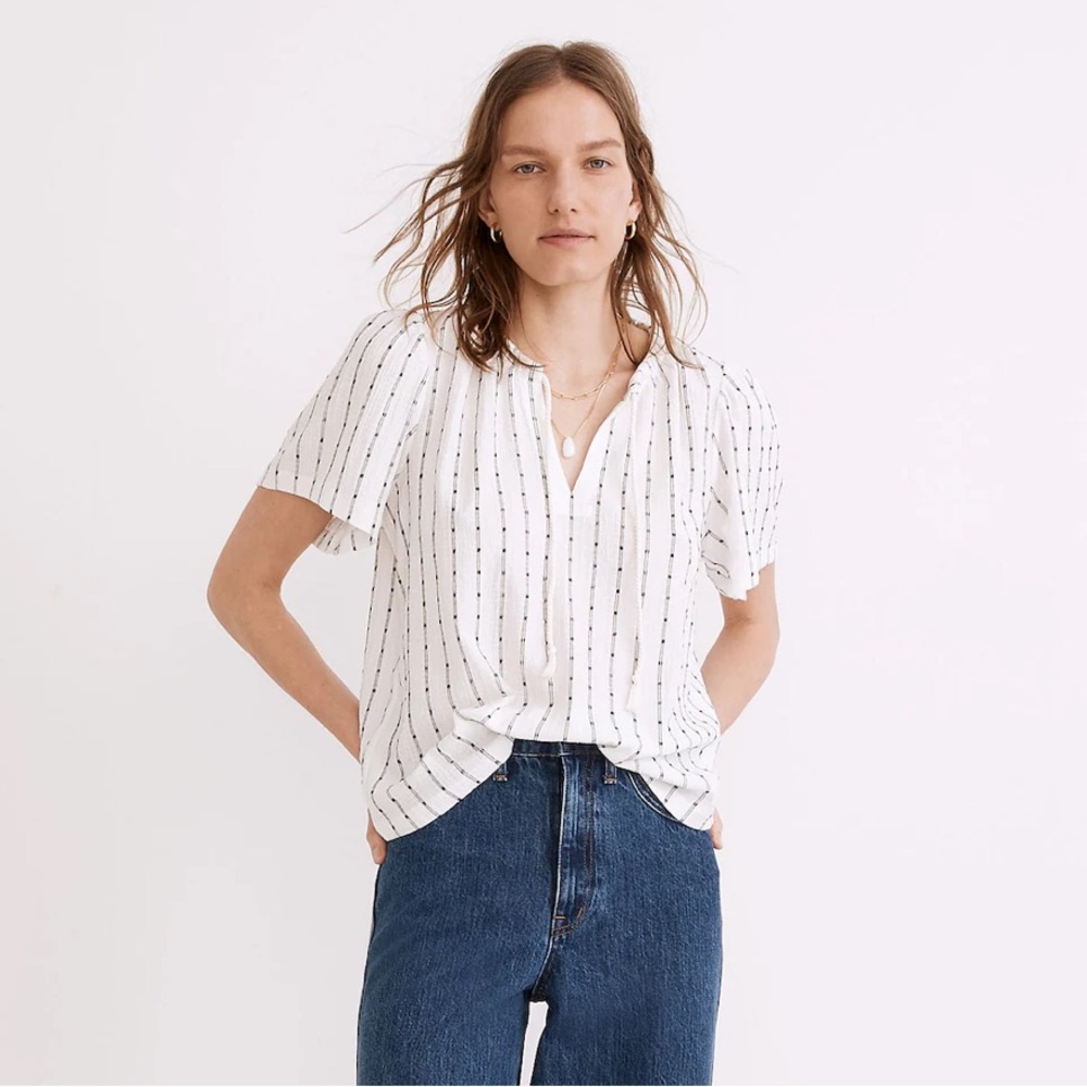 Madewell Plus Tie Neck Tunic Top in Bright Ivory (4X)